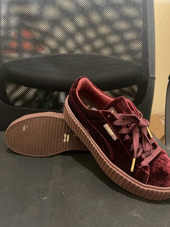 Puma Women's Velvet Platform Sneakers - Maroon with Gold Accents - Picture 2 of 5